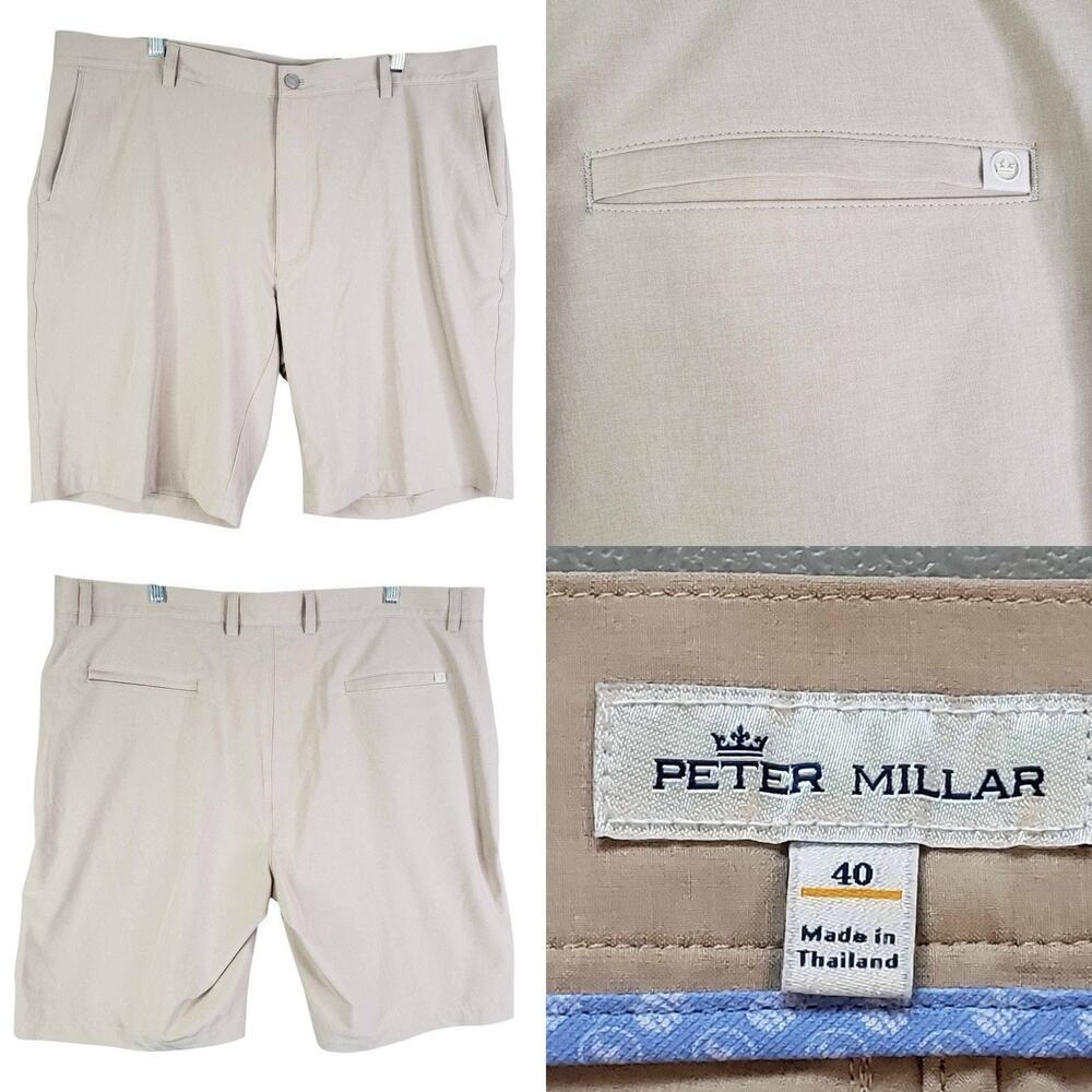 Peter Millar Shorts Golf Chino Flat Front Men’s Size 40 Light Tan Khaki Pockets